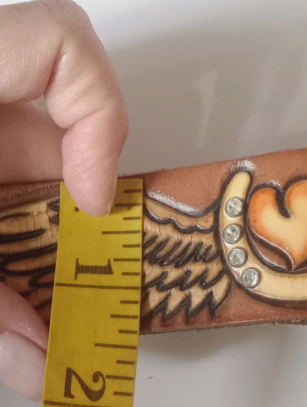 Geniune Leather Tooled Western Bracelet Wings Horseshoe Adjustable
